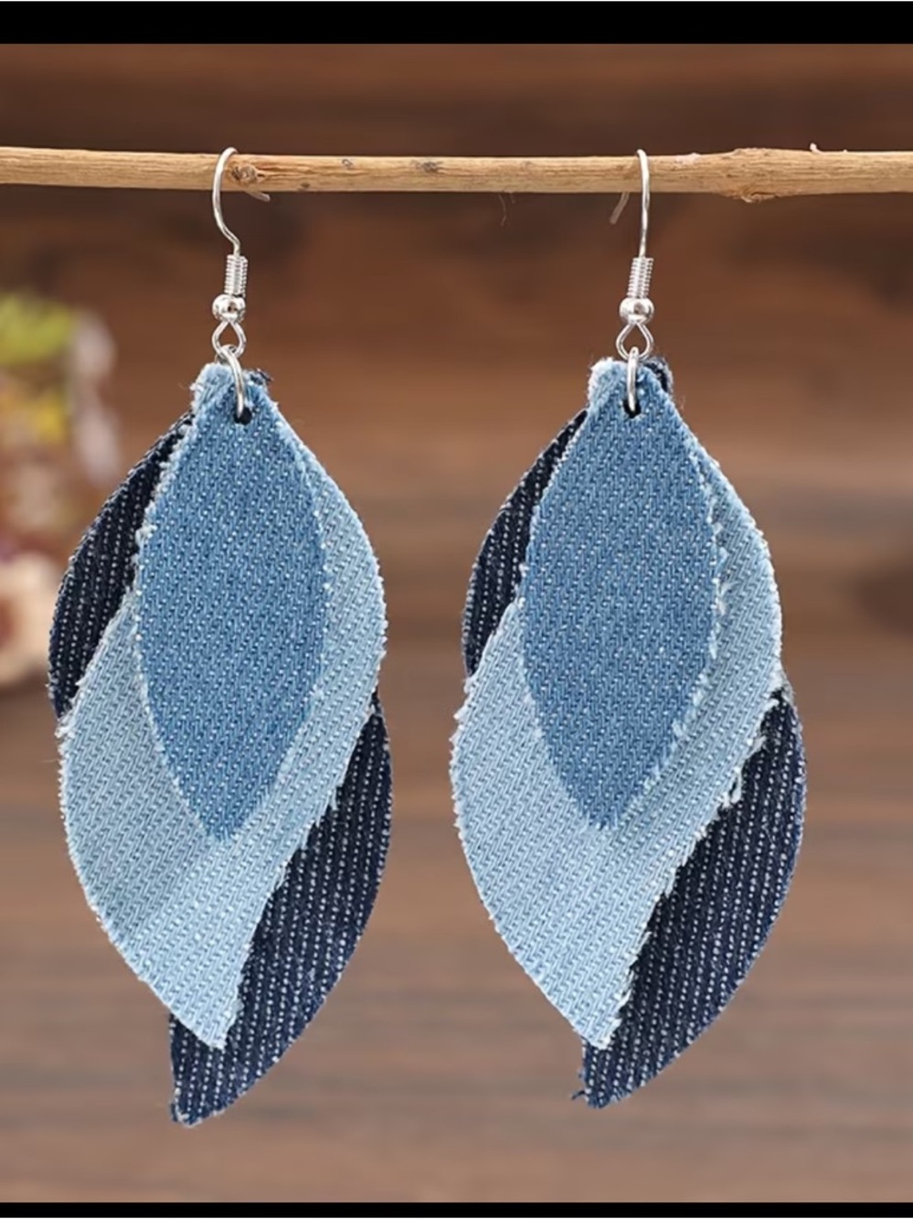Affordable Fashion Finds Denim Layered Leaf Earrings - Blue Tones